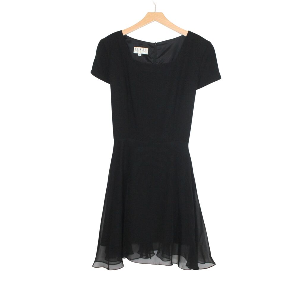 Vintage 90s Kenar Dress women's dress size 16 black A-line skater dress tieback